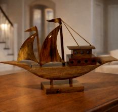 Handcrafted Wood Boat Figurine for Table Decor